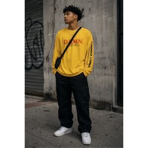 Kendrick Lamar DAMN Tour Long Sleeve Shirt Yellow TDE Graphic Tee XL